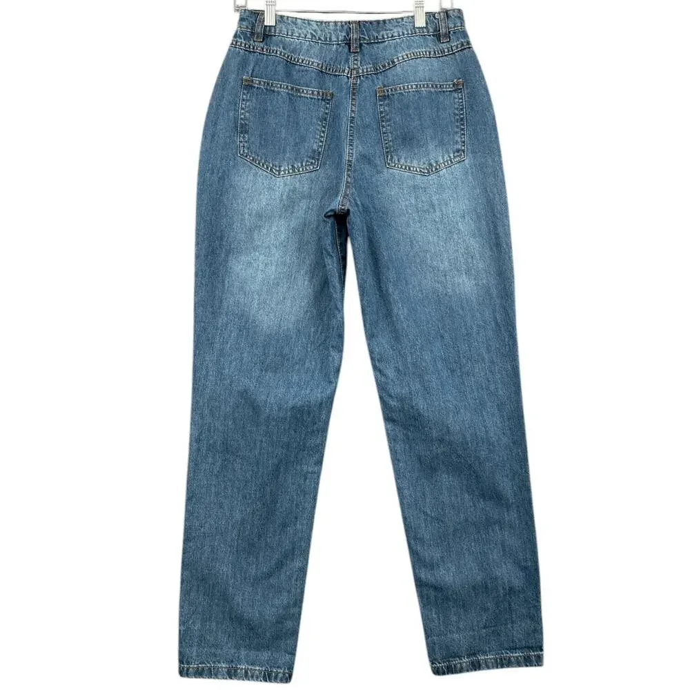 Parisian Medium Blue Wash Distressed Boyfriend High Waist Jeans Size‎ 6